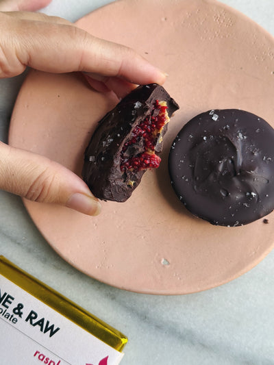 Chocolate Butter Cups with Raspberry Jam and Peanut Butter