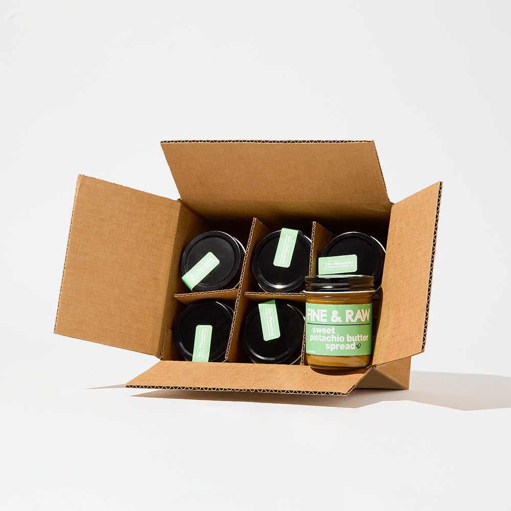 Jar of Sweet Pistachio Spread by FINE & RAW organic bean to bar chocolate