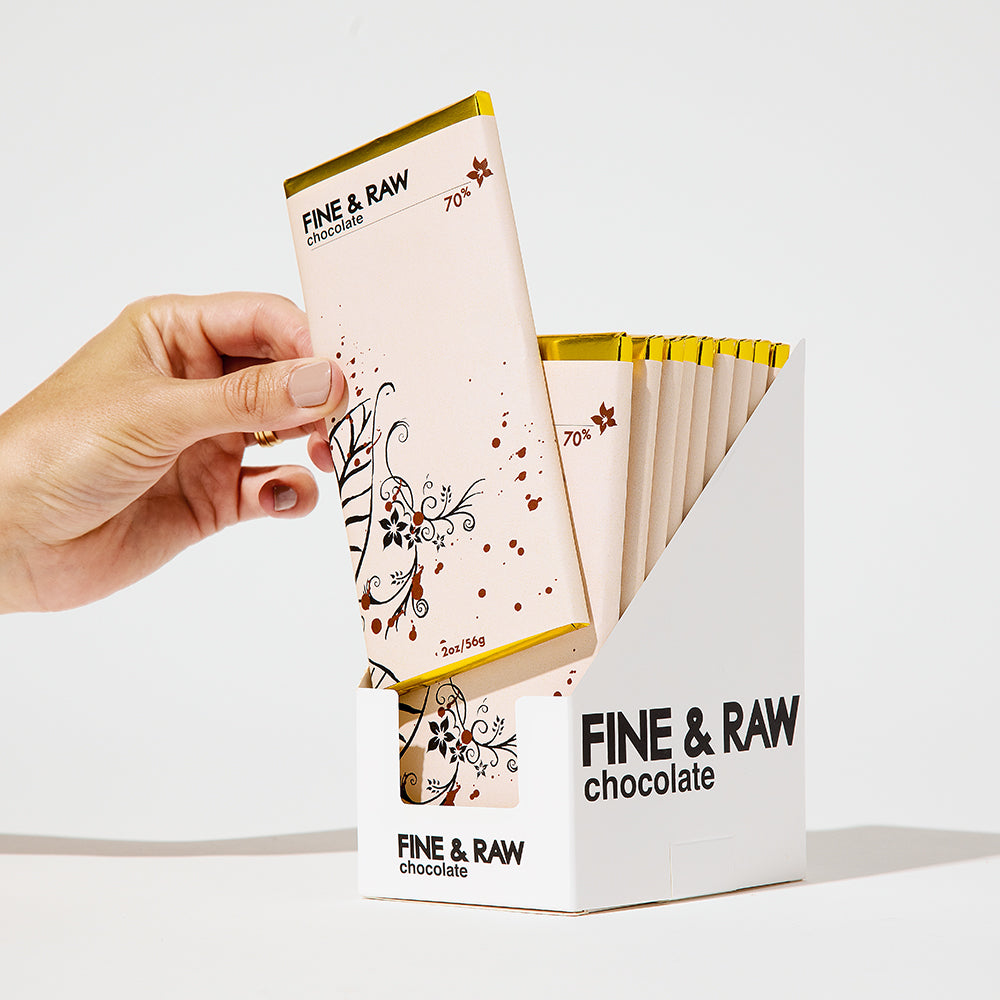2 oz. Signature - 70% Dark organic bean to bar chocolate bar by FINE & RAW organic bean to bar chocolate