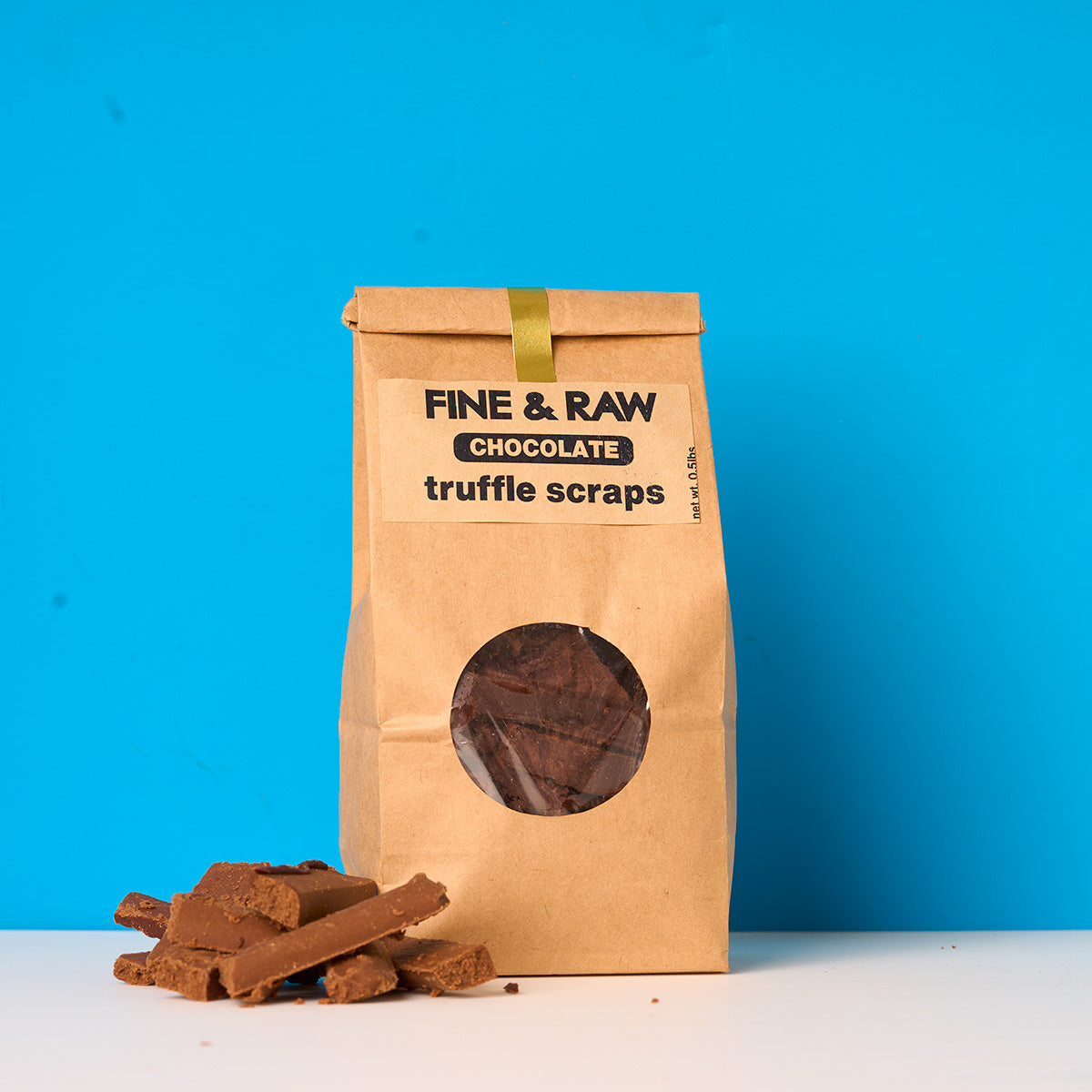 Truffle + organic bean to bar chocolate Scraps SALE by FINE & RAW organic bean to bar chocolate, styled product photo
