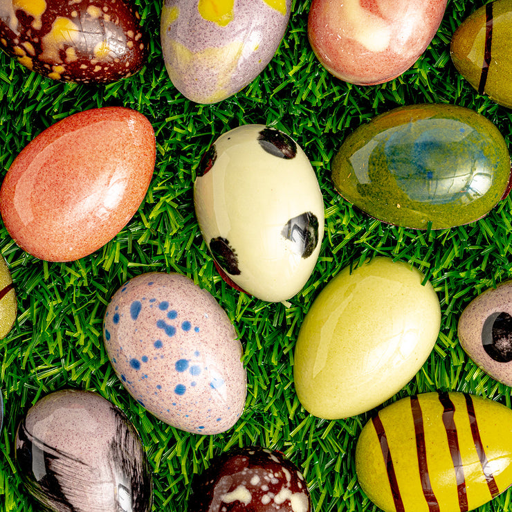 chocolate eggs on grass