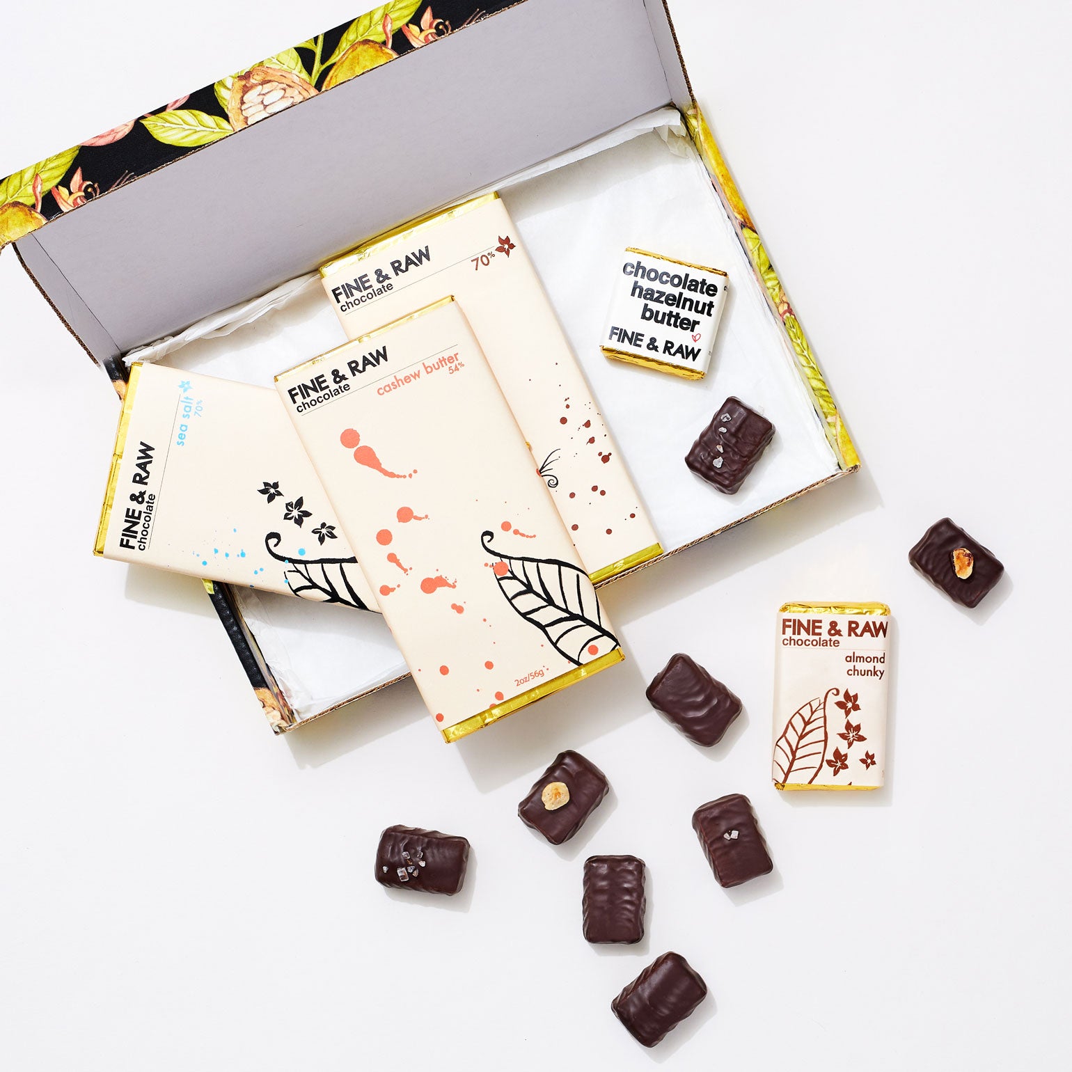 Bonbon Open Gift Box with a deluxe assortment of our chocolate bars and truffles