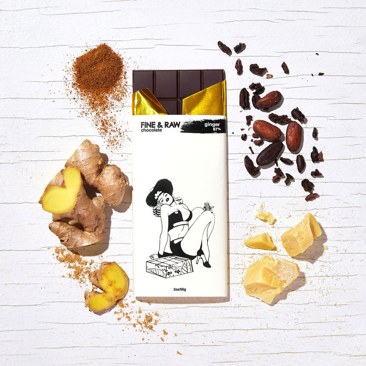 dark chocolate and ginger bar and ingredients
