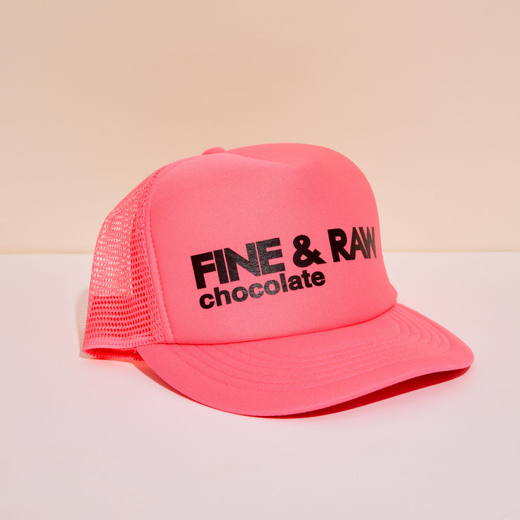 Pink Trucker Hat with FINE & RAW logo